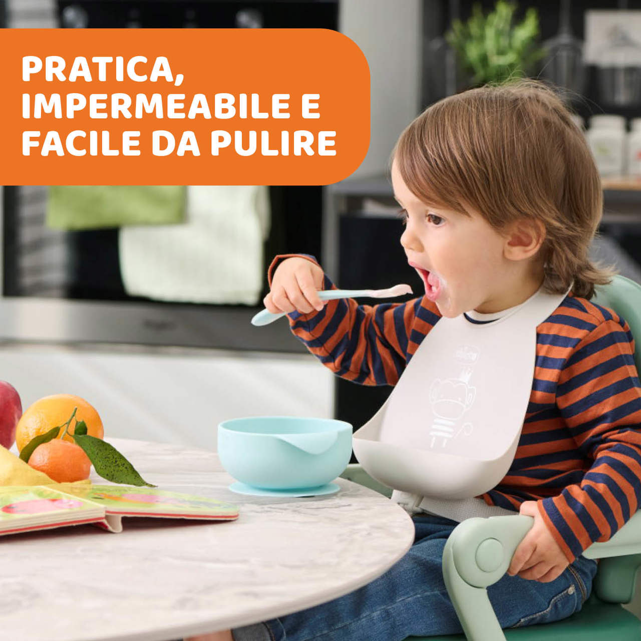 SET EASY START CIOTOLA +BAVAGLINO IN SILICONE +CUCCHIAINO CHICCO