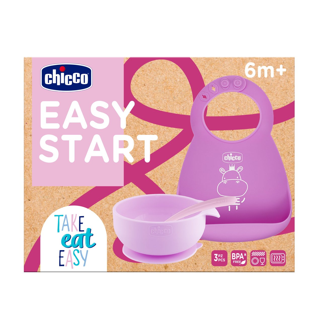SET EASY START CIOTOLA +BAVAGLINO IN SILICONE +CUCCHIAINO CHICCO