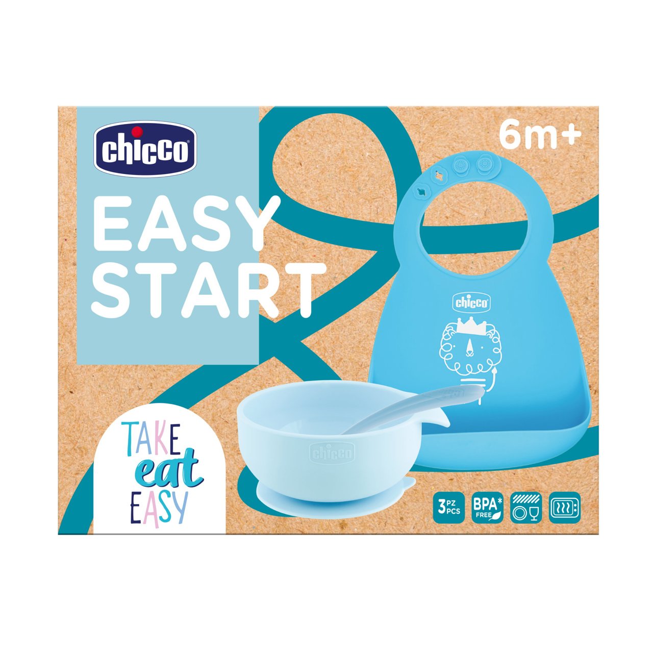 SET EASY START CIOTOLA +BAVAGLINO IN SILICONE +CUCCHIAINO CHICCO