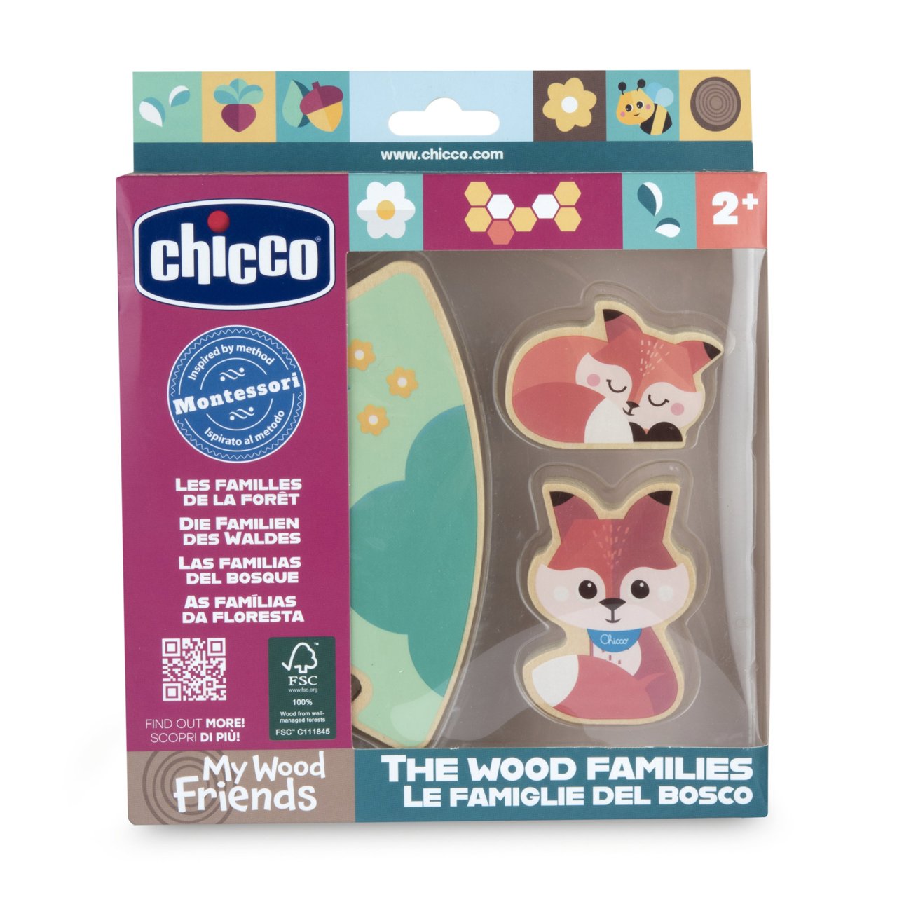 CHICCO SET 2 PERSONAGGI LE FAMIGLIE DEL BOSCO IN LEGNO