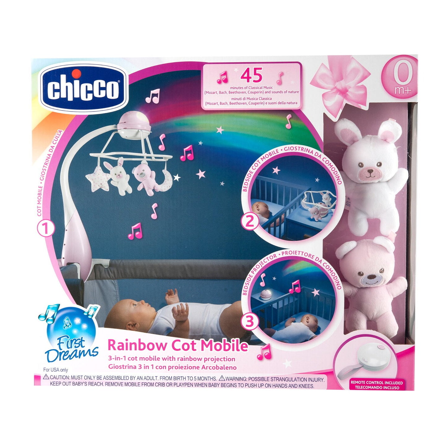 FIRST DREAMS GIOSTRINA ROSA 3 IN 1 CON PROIEZIONE ARCOBALENO CHICCO