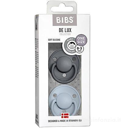 CONF. 2 SUCCHIETTI BIBS GRIGIO E CELESTE SILICONE CILIEGIA