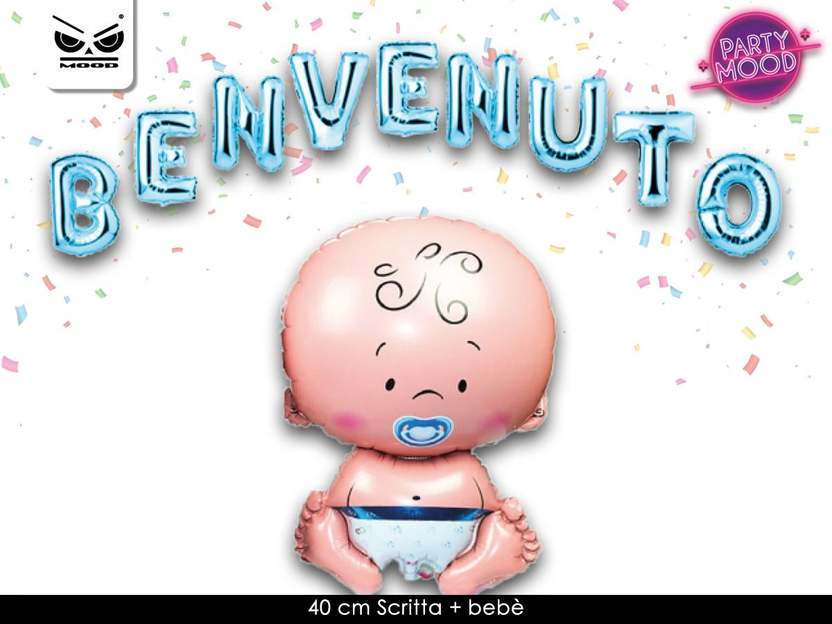 PALLONCINI "BENVENUTO" CON BEBE' METAL ROSA O AZZURRO