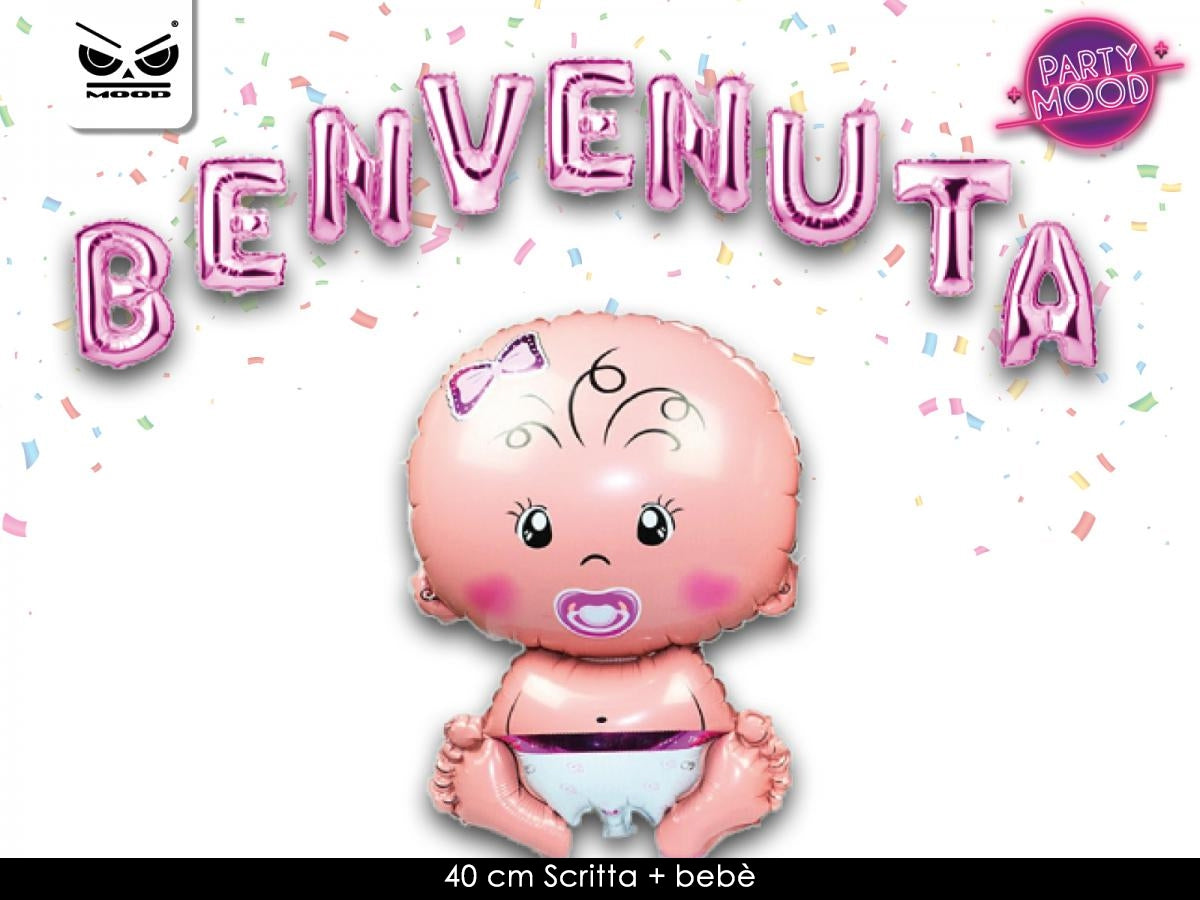 PALLONCINI "BENVENUTO" CON BEBE' METAL ROSA O AZZURRO