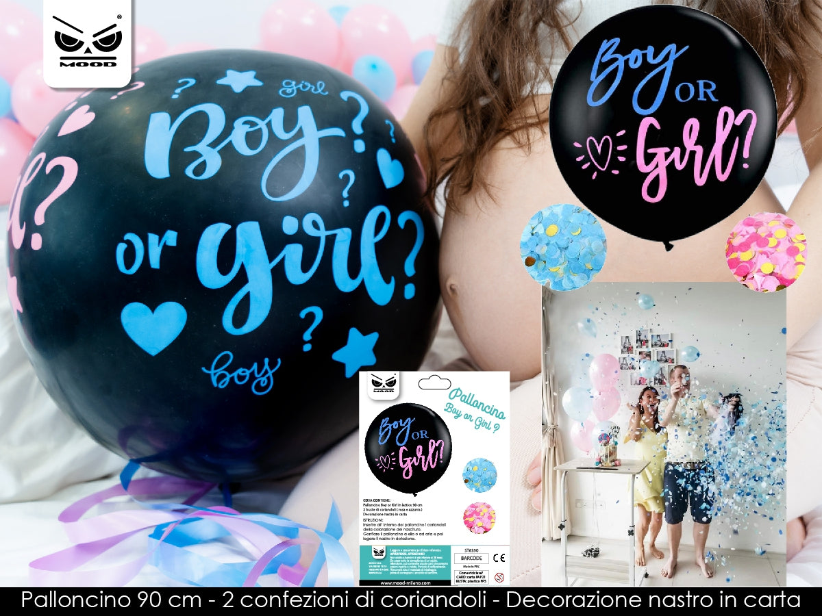 PALLONCINO BOY OR GIRL CON CORIANDOLI E NASTRO