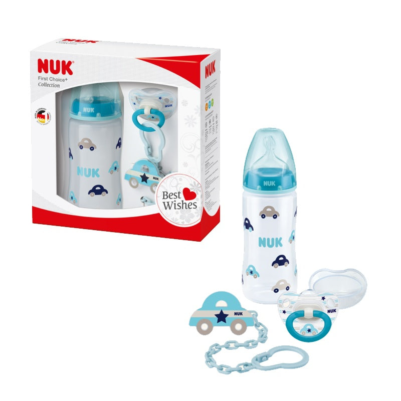 SET 3 PEZZI BIBERON CIUCCIO E CATENELLA NUK