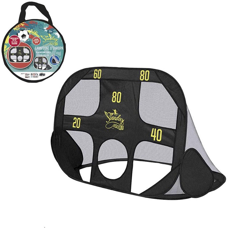 PORTA DA CALCIO GIA' MONTATA POP UP 2 IN 1 CON BERSAGLIO RIMOVIBILE CONFEZIONATA CON BORSA PER PORTARLA COMODAMENTE IN GIRO SFIDA I TUOI AMICI PER UN PUNTEGGIO PIU' ALTO BUON DIVERTIMENTO