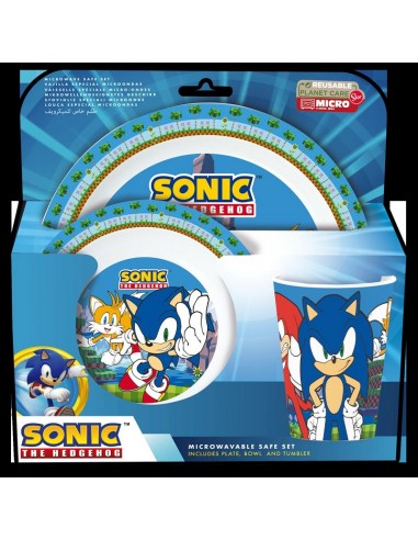 FANTASTICO SET X LA PAPPA DI SONIC COMPRENDE 1 PIATTO FONDO 1 PIATTO PIANO 1 BICCHIERE SI POSSONO METTERE NEL MICROONDE OTTIMA IDEO REGALO PER GLI APPASSIONATI DI SONIC