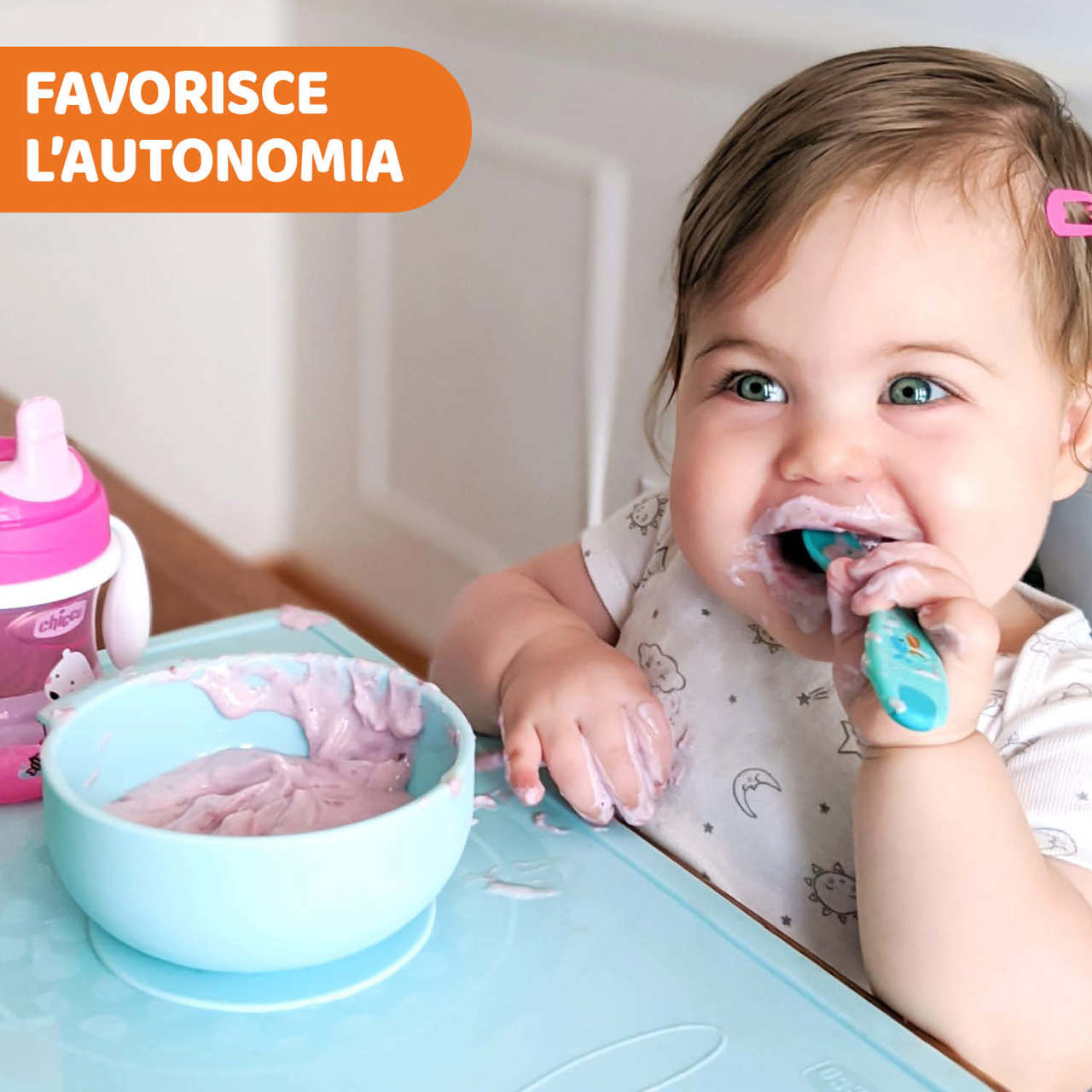 SET EASY START CIOTOLA +BAVAGLINO IN SILICONE +CUCCHIAINO CHICCO