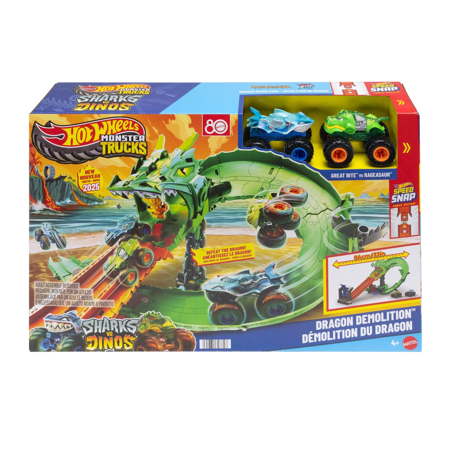HOT WHEELS MONSTER TRUCKS SHARKS VS DINOS JFR06 MATTEL