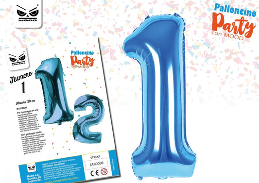 METAL BALLOON "1" LIGHT BLUE 120 CM